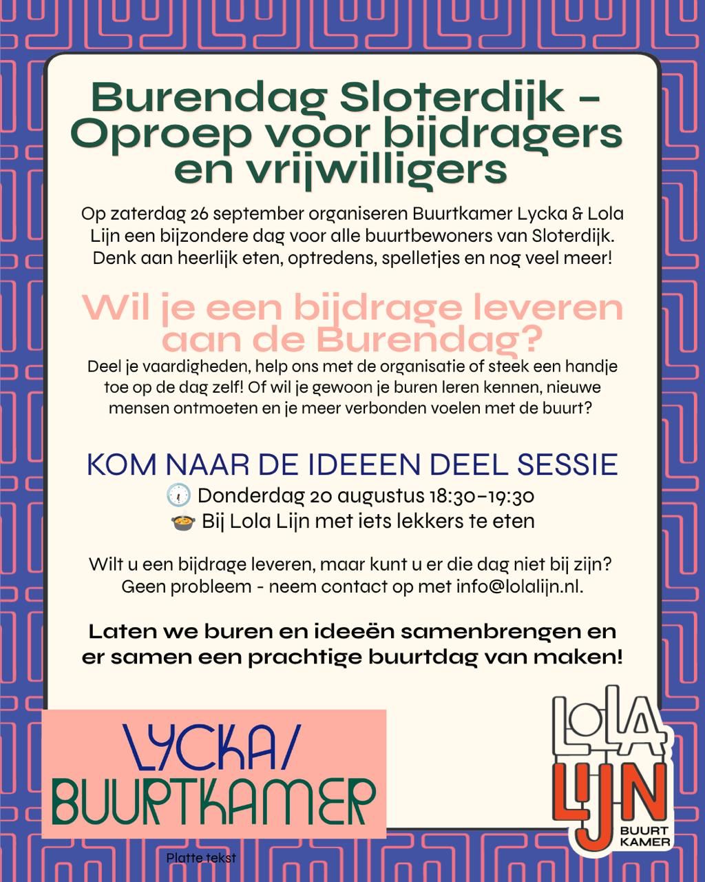 Poster Burendag Sloterdijk – ideeën-deelsessie