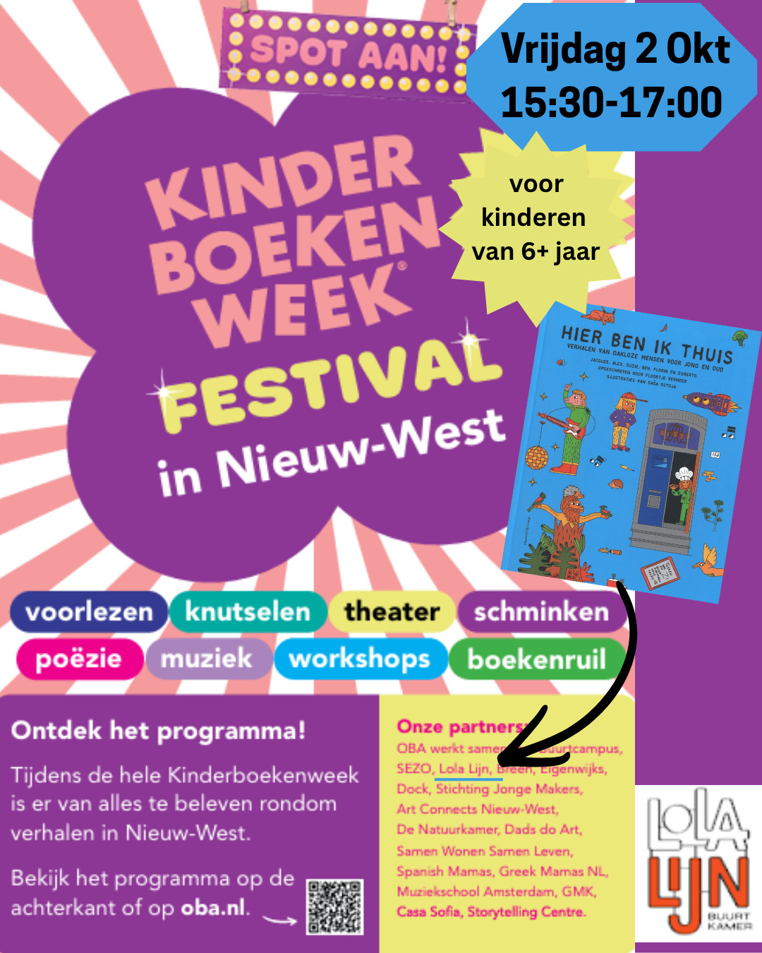 Poster Voorleesmiddag: Hier Ben Ik Thuis (Kinderboekenweek)