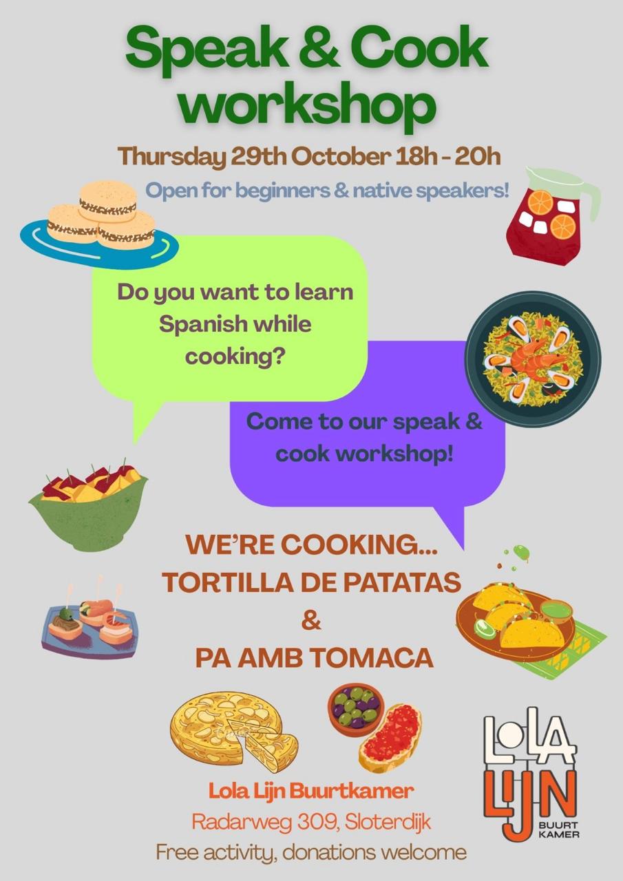 Poster Spanish Speak & Cook Workshop: Tortilla de patatas & Pa amb tomaca