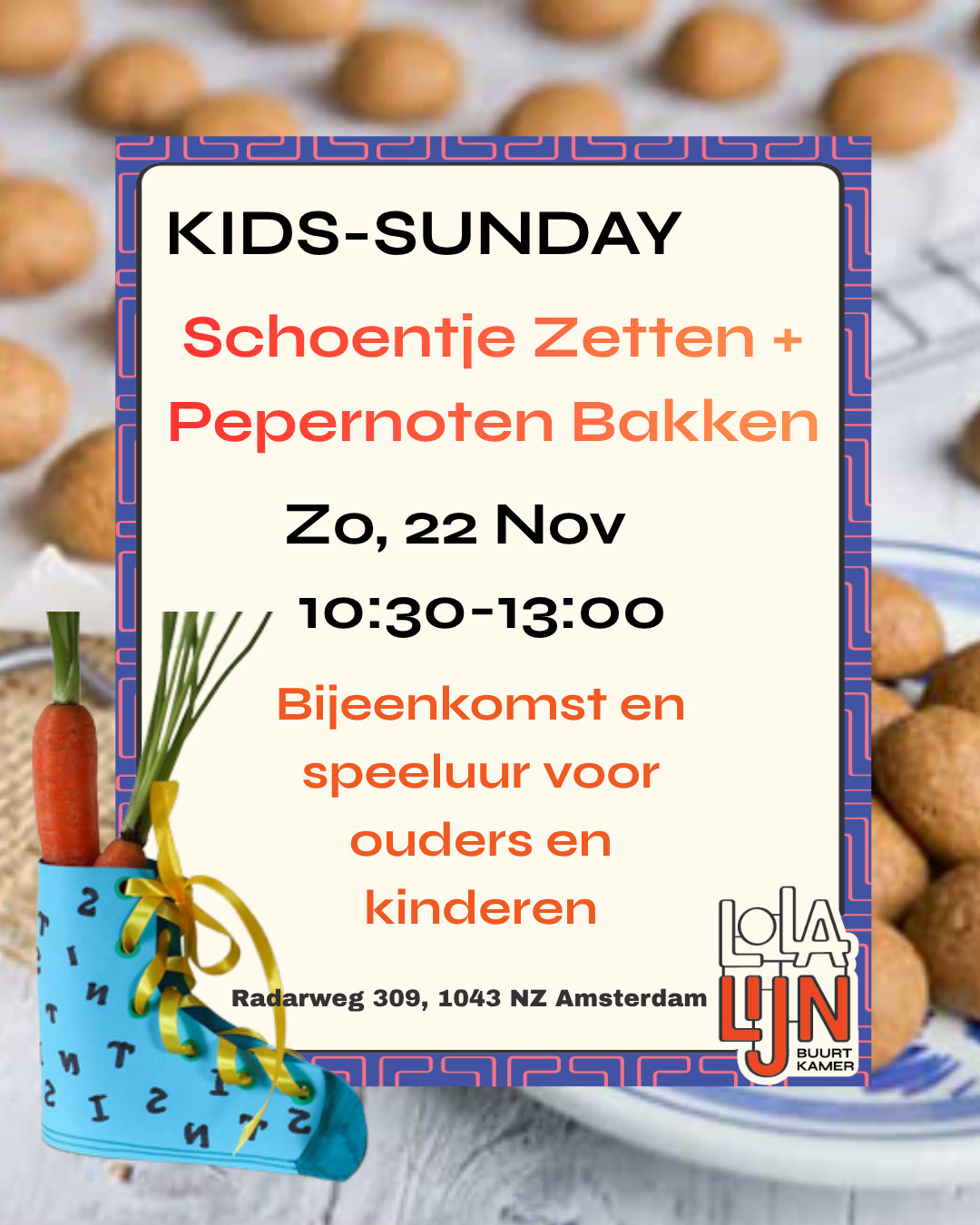 Poster Kids Sunday: Schoentje Zetten + Pepernoten Bakken